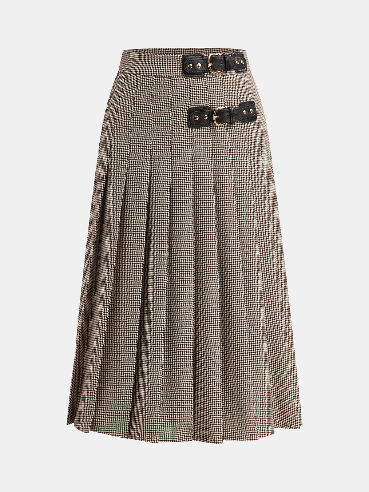 Midi-Rock mit Schnallendetail und Hahnentrittmuster