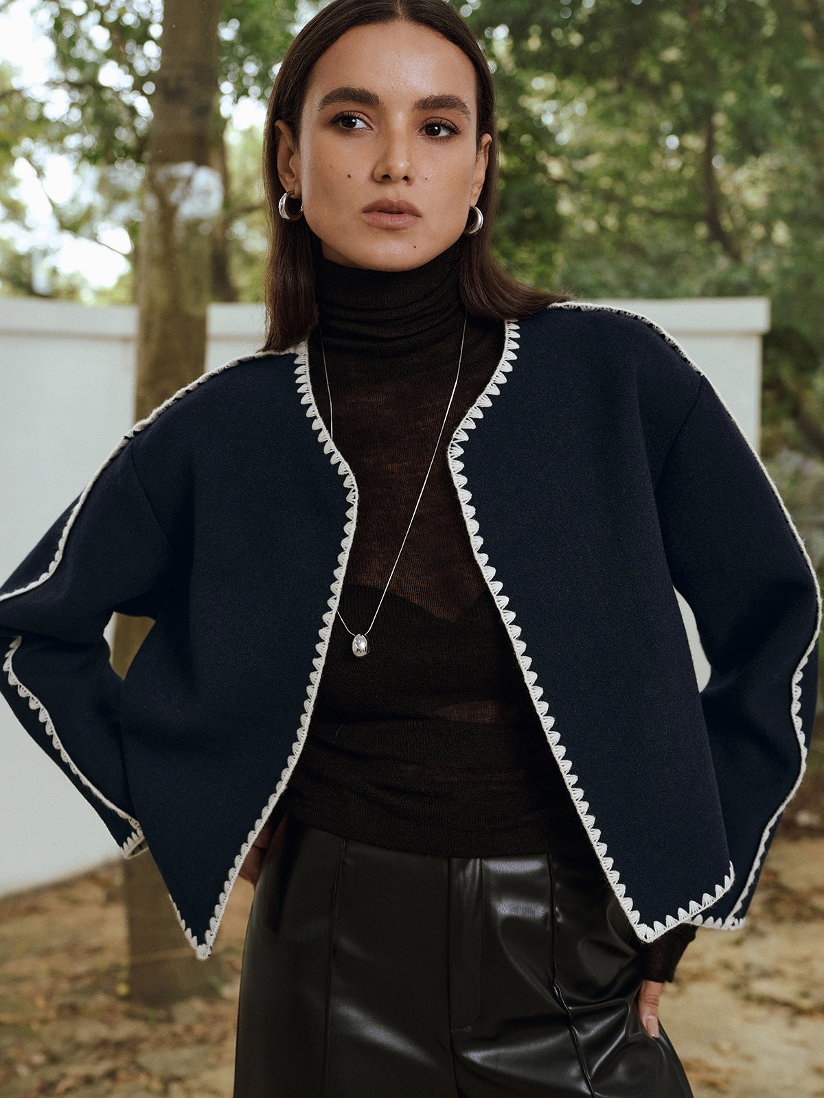 Tweed-Jacke mit Muschelsaum-Kontrast