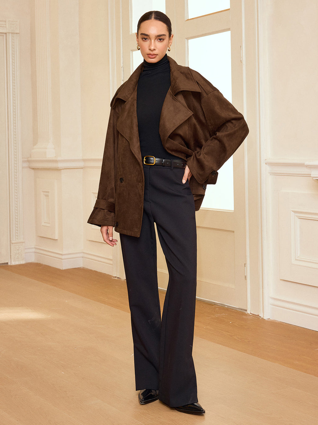 Trenchcoat mit Revers in Wildlederoptik und Gürtel