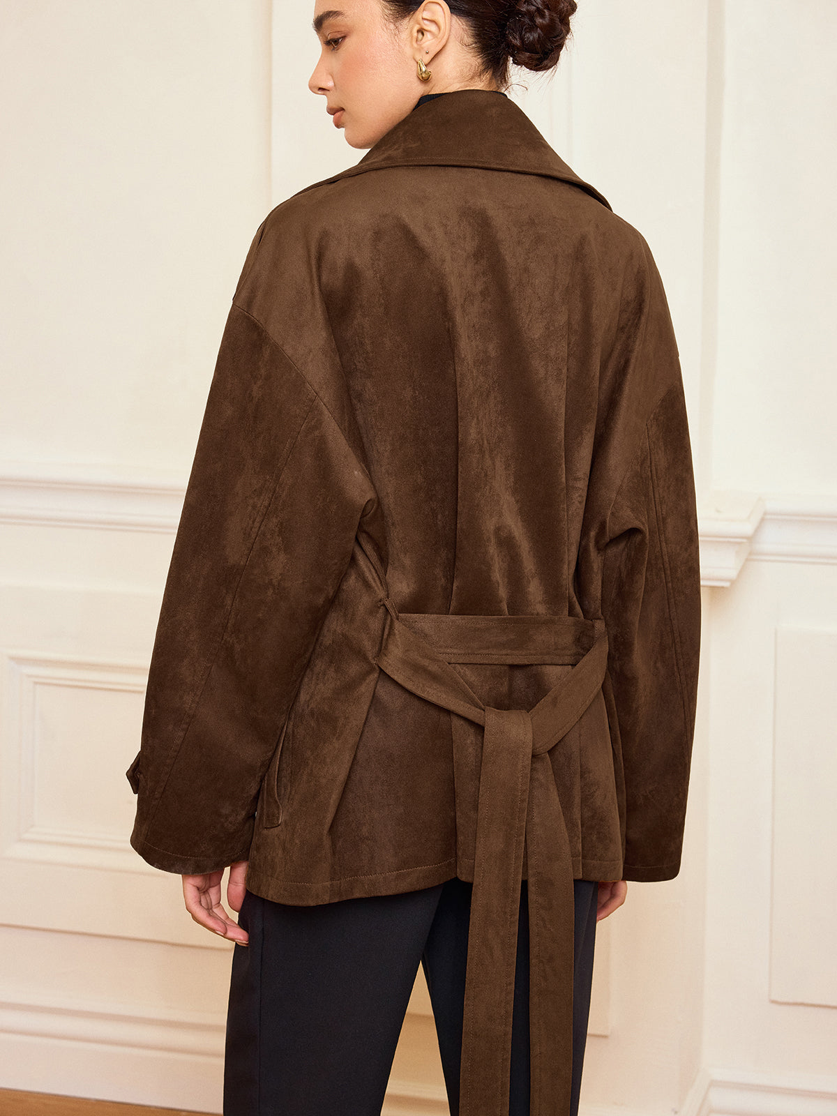 Trenchcoat mit Revers in Wildlederoptik und Gürtel