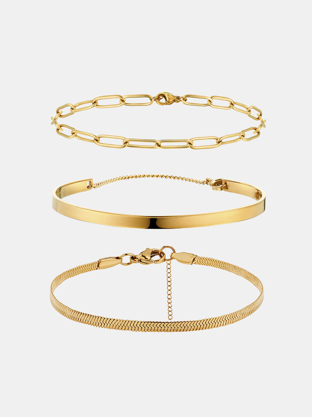 3-teiliges Armband-Set mit geometrischer Kette
