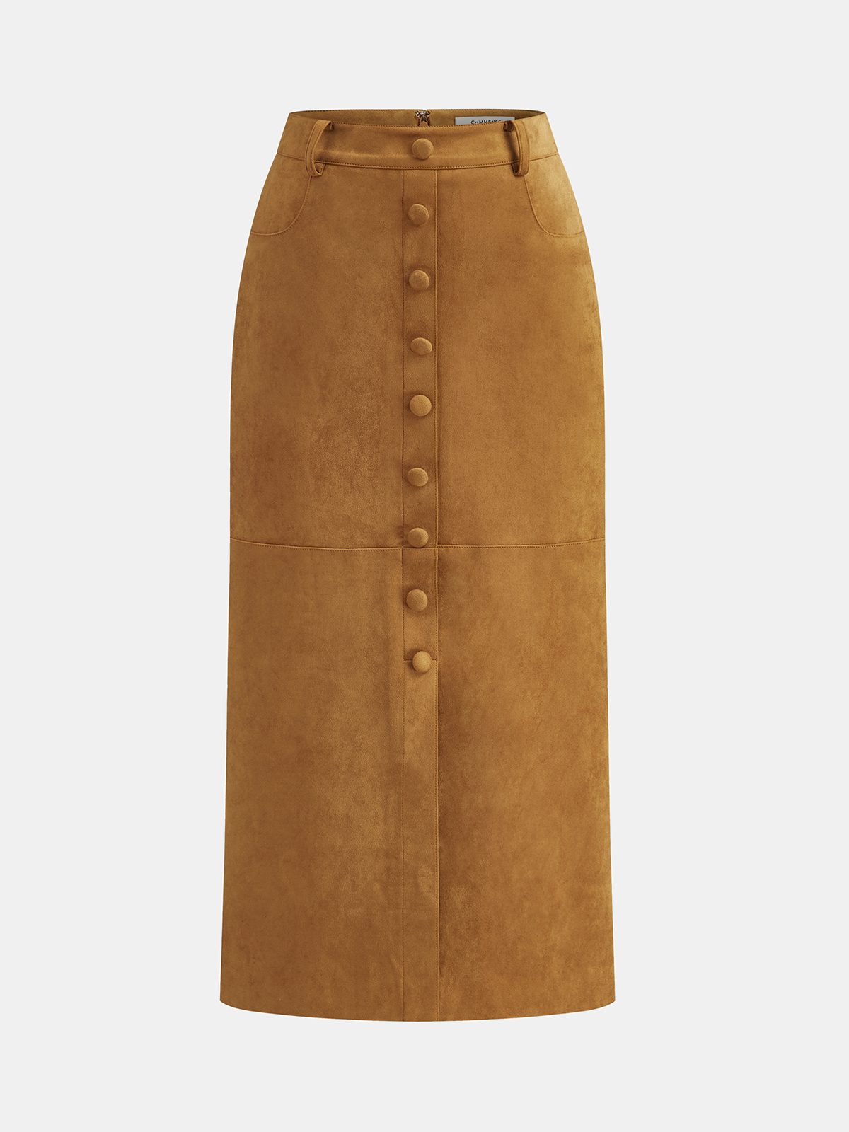 Jupe midi fendue effet daim à boutons décoratifs