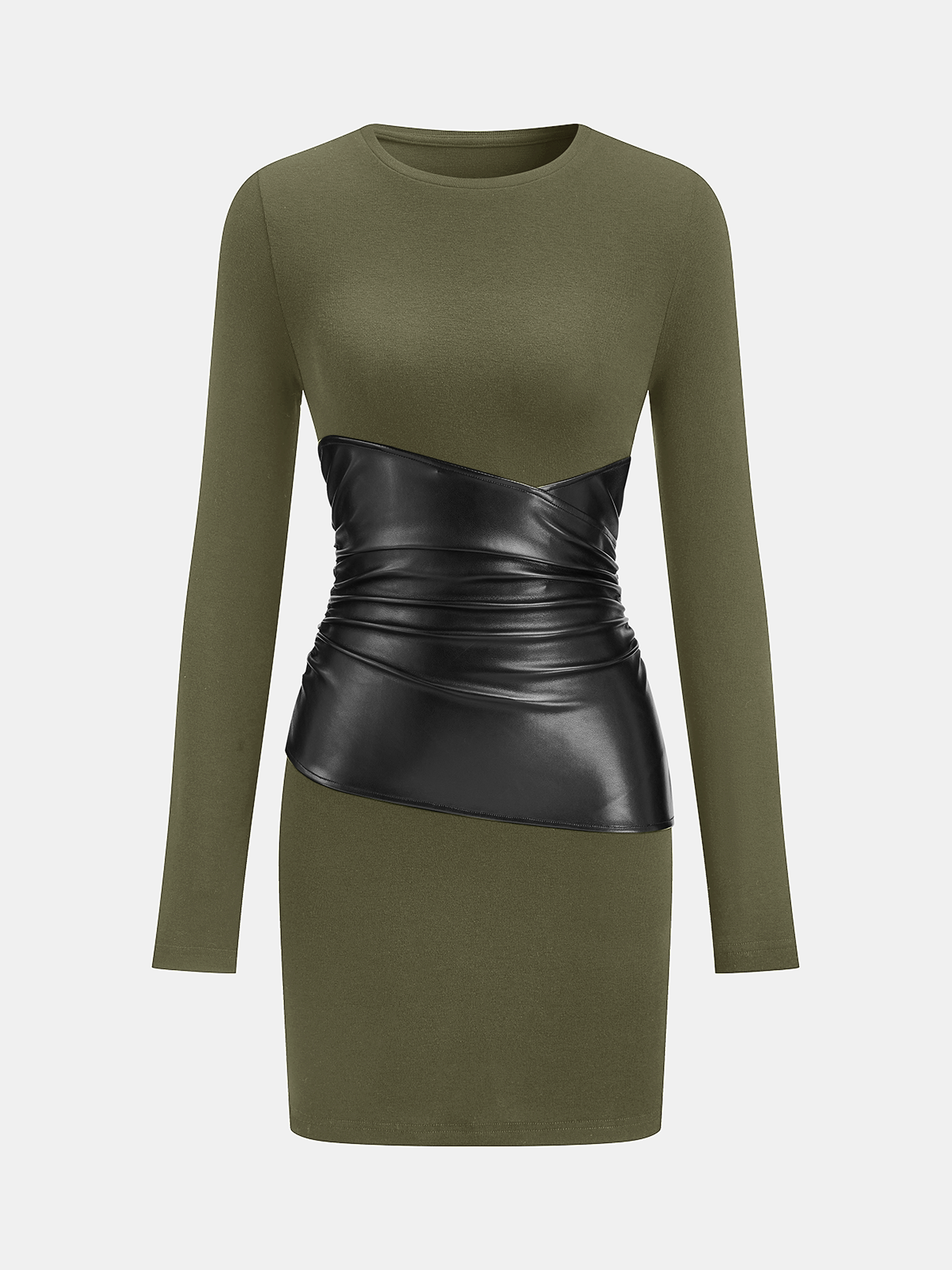 Robe pull en maille à manches longues avec empiècements en similicuir
