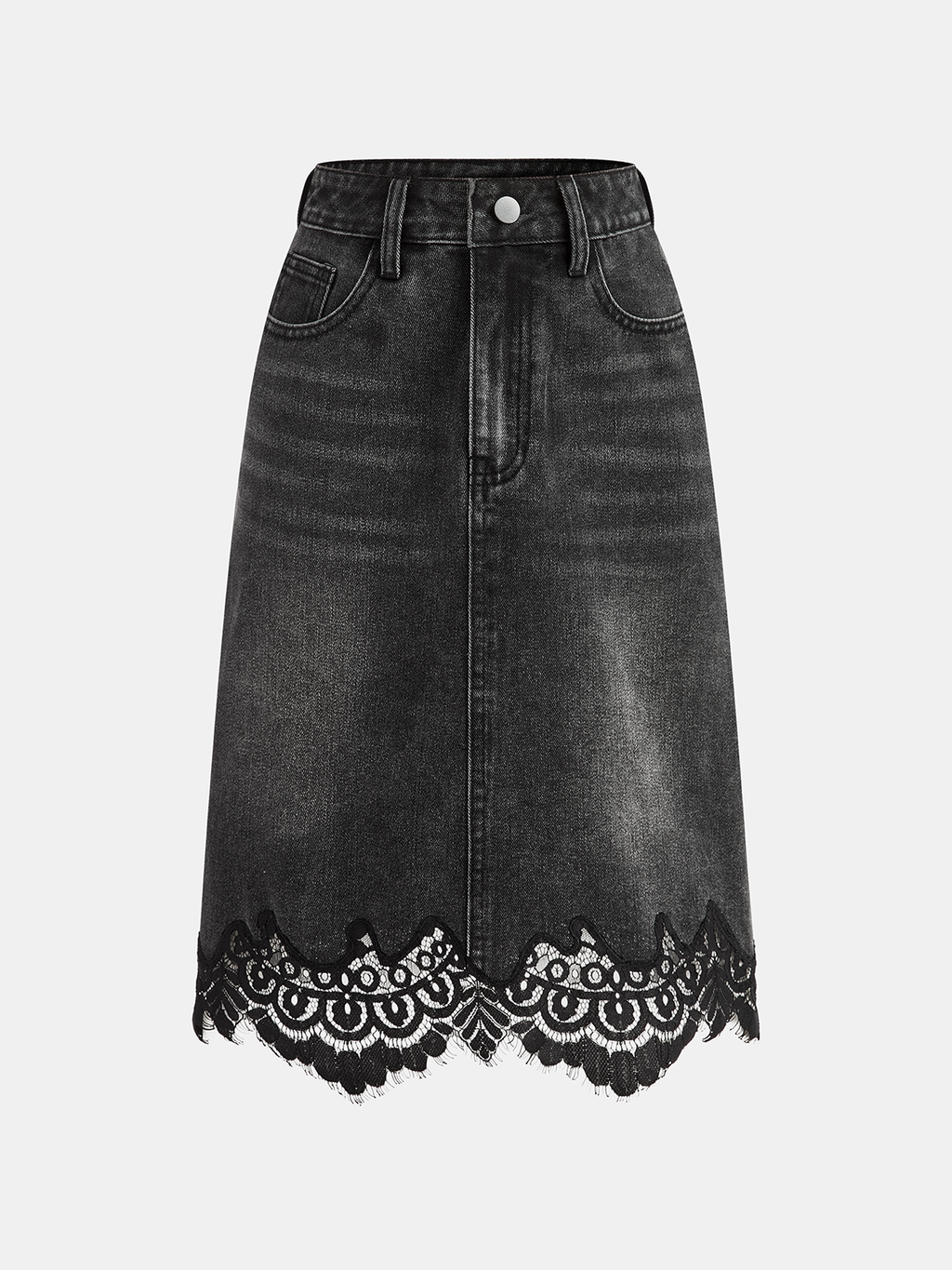 Jeans-Midirrock mit Spitzensaum