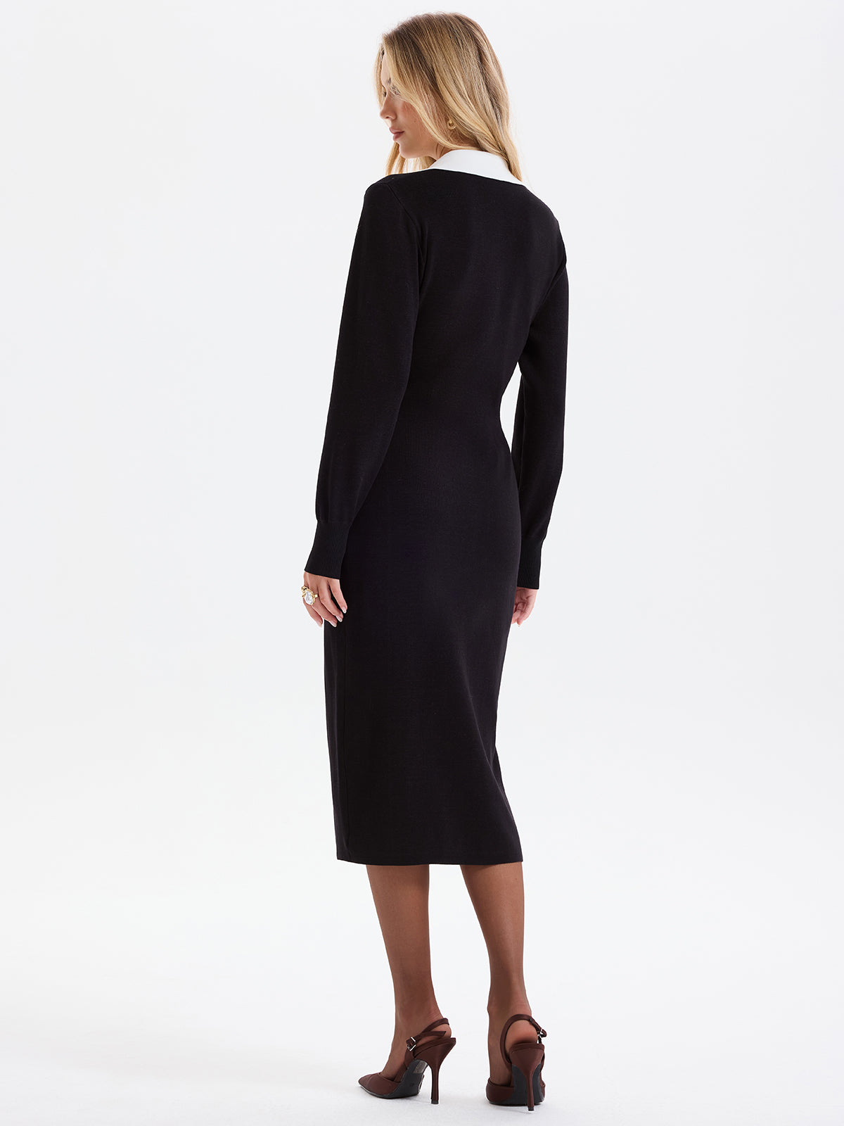 Robe chemise à ourlet fendu, poches et détails contrastants