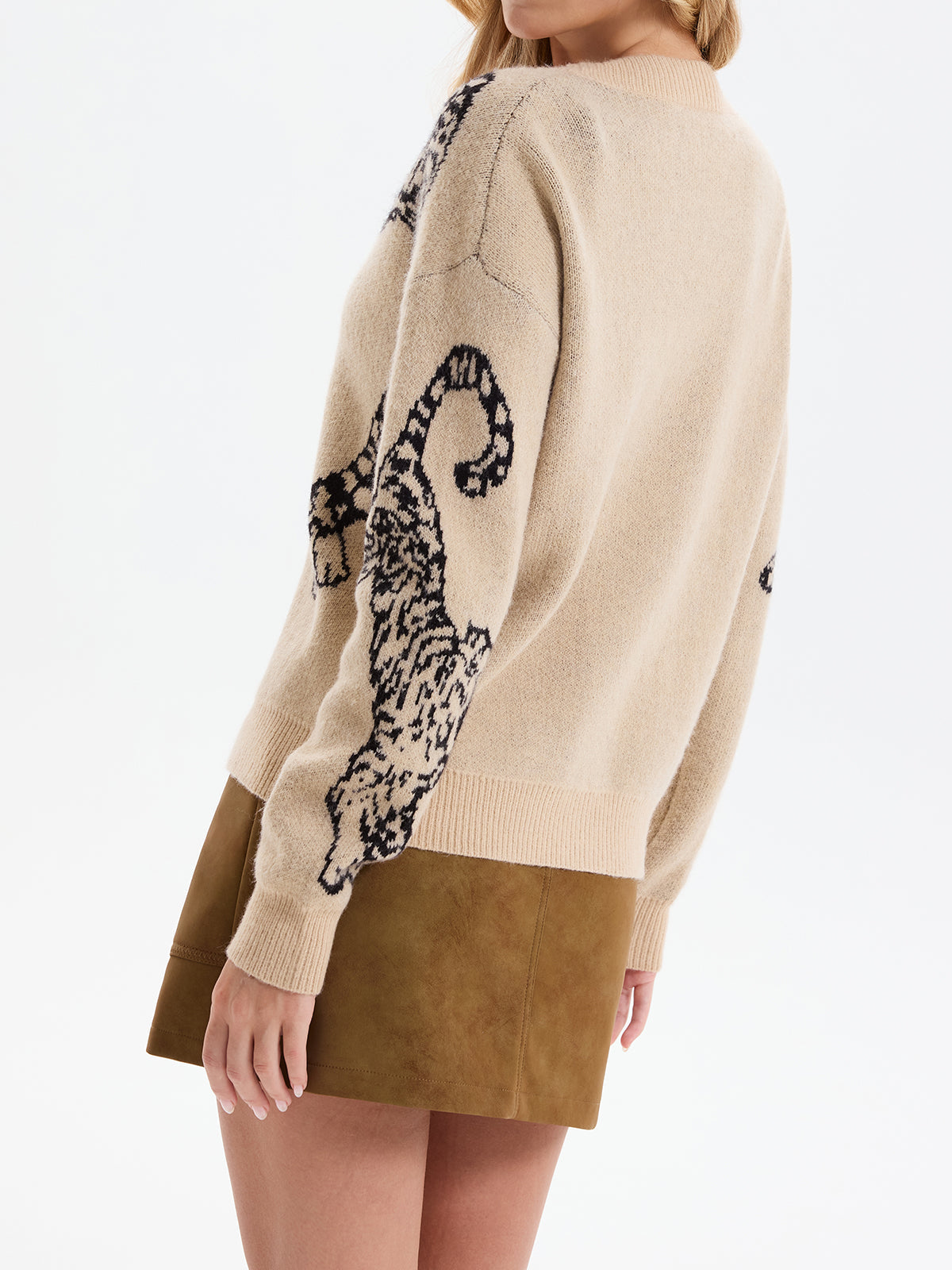 Strick-Cardigan mit Tiger-Jacquardmuster und V-Ausschnitt