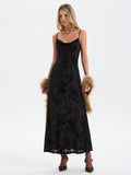 Maxikleid mit Blumenmuster aus Beflocktem Netzstoff