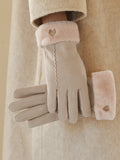 Fur Cuff Heart Stitch Gloves