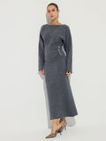 Ensemble top et jupe longue en maille boutonnée