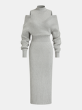 Rippstrick-Midikleid mit Carmenausschnitt und Taillenbetonung