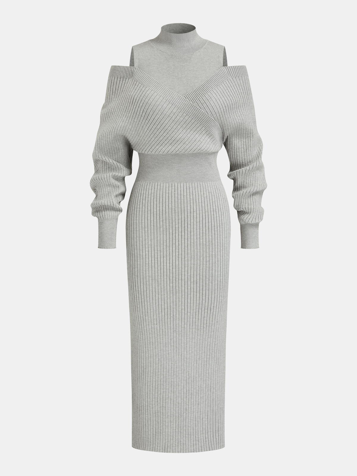 Rippstrick-Midikleid mit Carmenausschnitt und Taillenbetonung