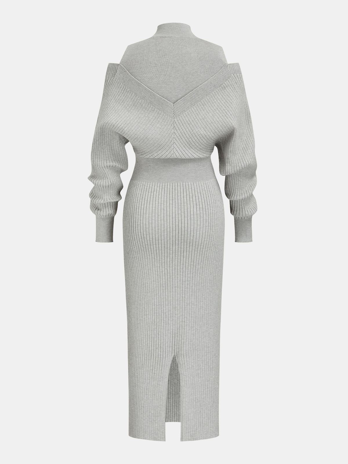Rippstrick-Midikleid mit Carmenausschnitt und Taillenbetonung