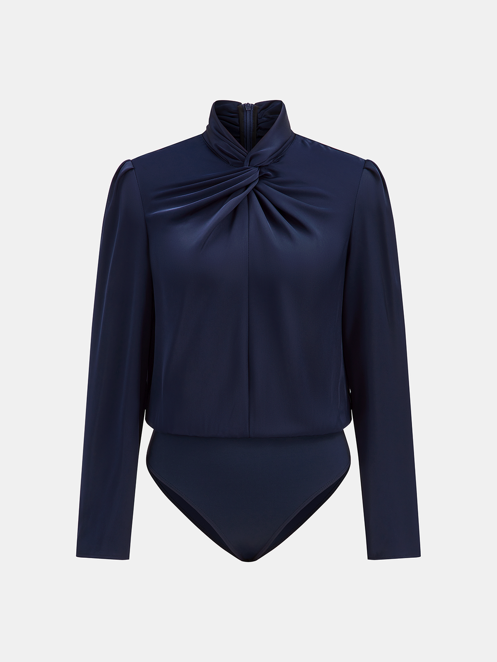 Twisted Mock Neck Long-Sleeve Satin Bodysuit