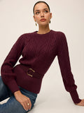 Cinched Waist Belted Cable Knit Top