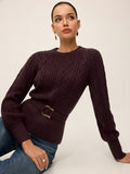 Cinched Waist Belted Cable Knit Top