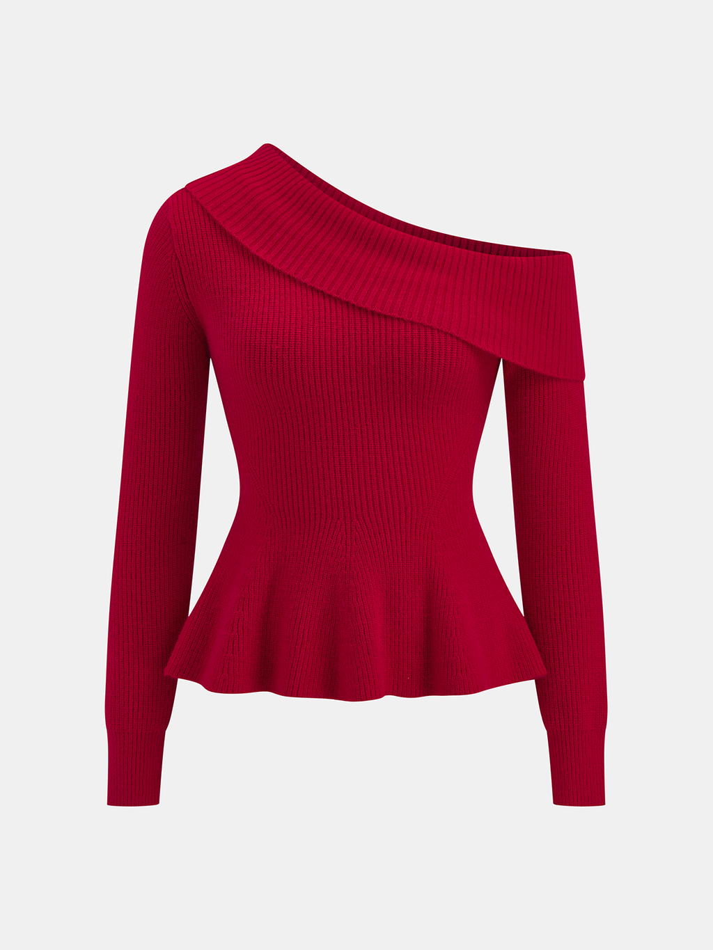 Ein-Schulter-Rippstrick-Schößchenpullover