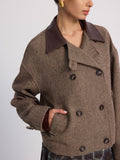 Veste à chevrons en mélange de laine et col en cuir
