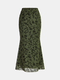 Transparenter Midirock aus floral beflocktem Chiffon
