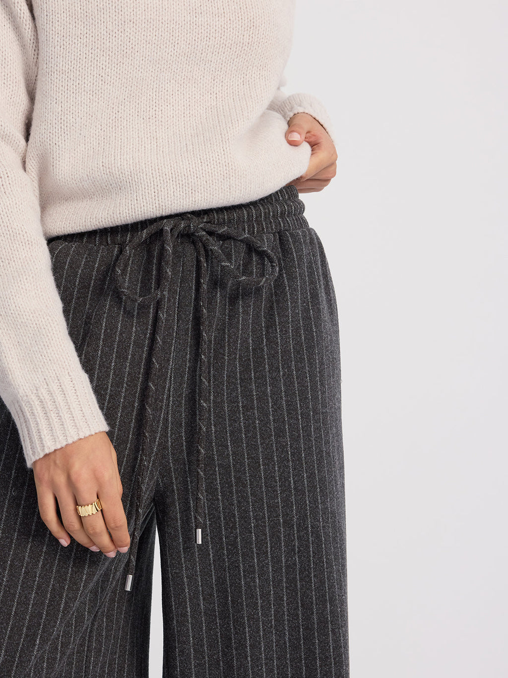Pinstripe Wide-Leg Wool-Blend Pants