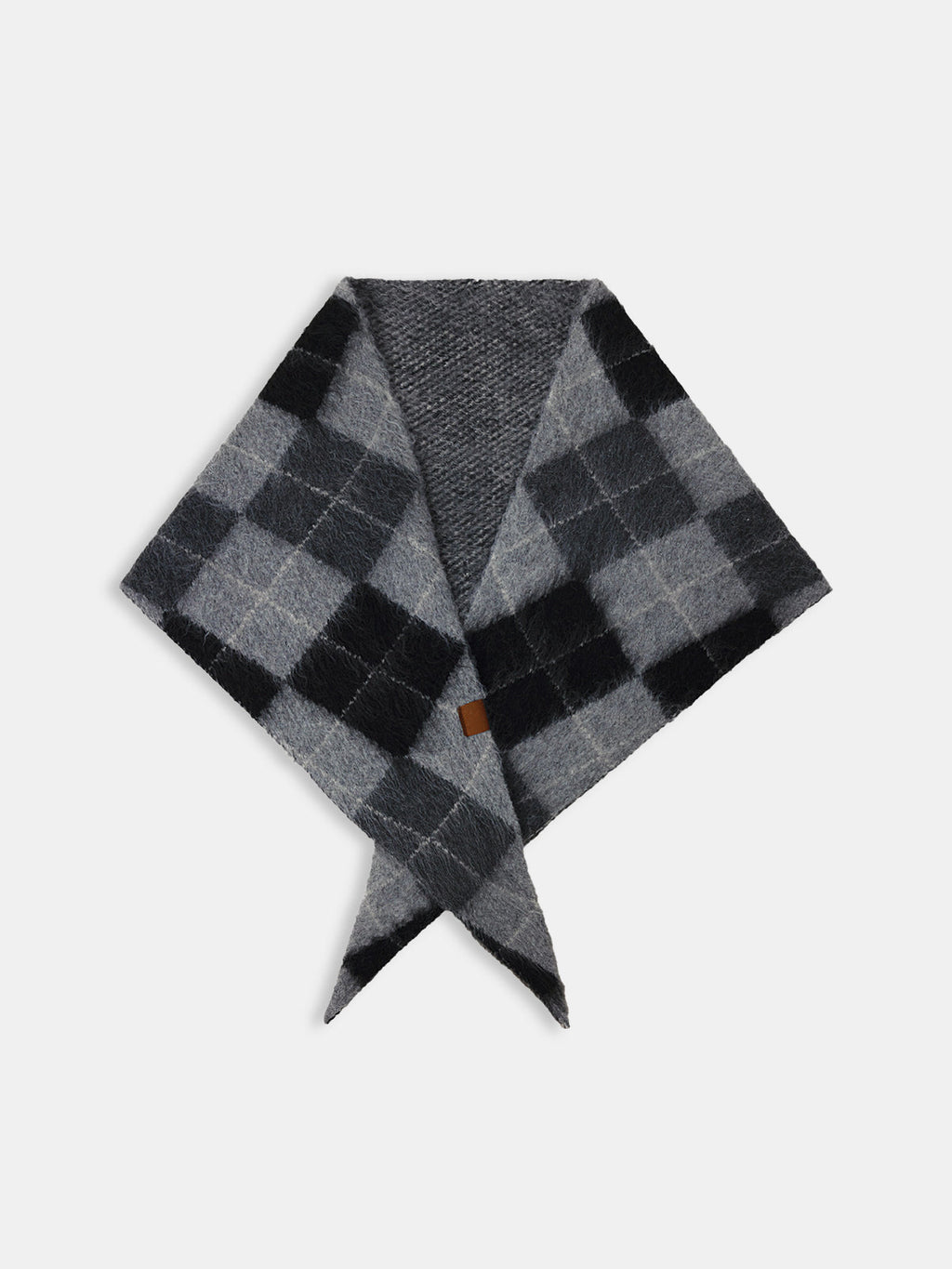 Wool Blend Plaid Knit Triangle Scarf