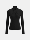 Cross Neck Long Sleeve Knit T-Shirt