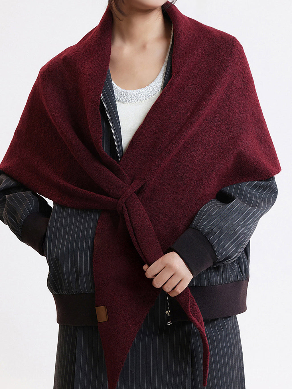 Wool Blend Solid Knit Triangle Scarf