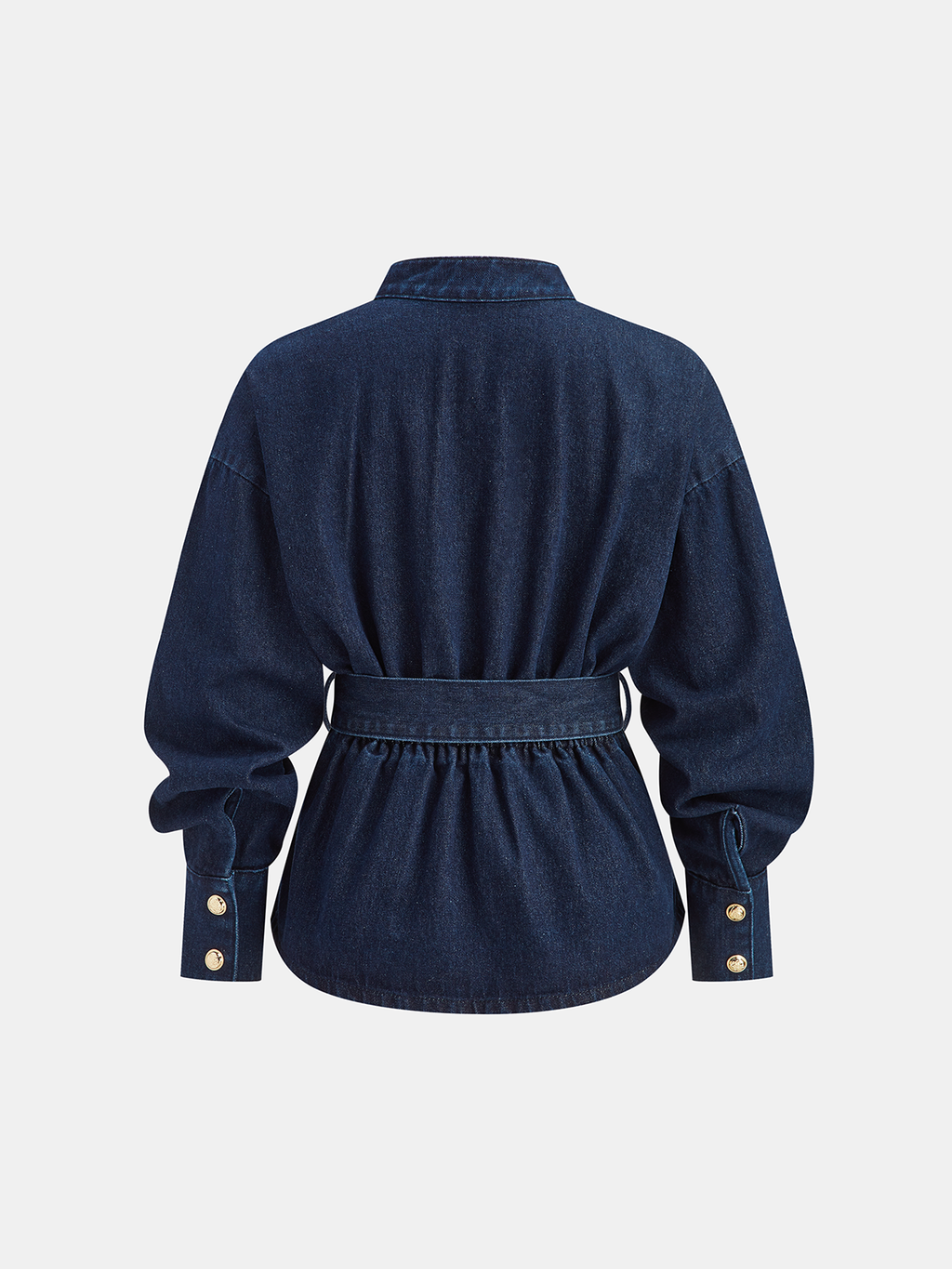 Pleated Belted Denim Peplum Top