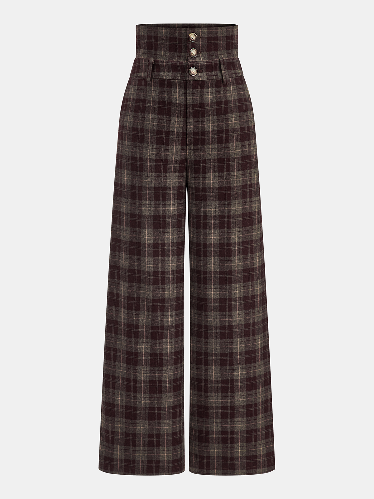 Pantalon large à carreaux taille haute