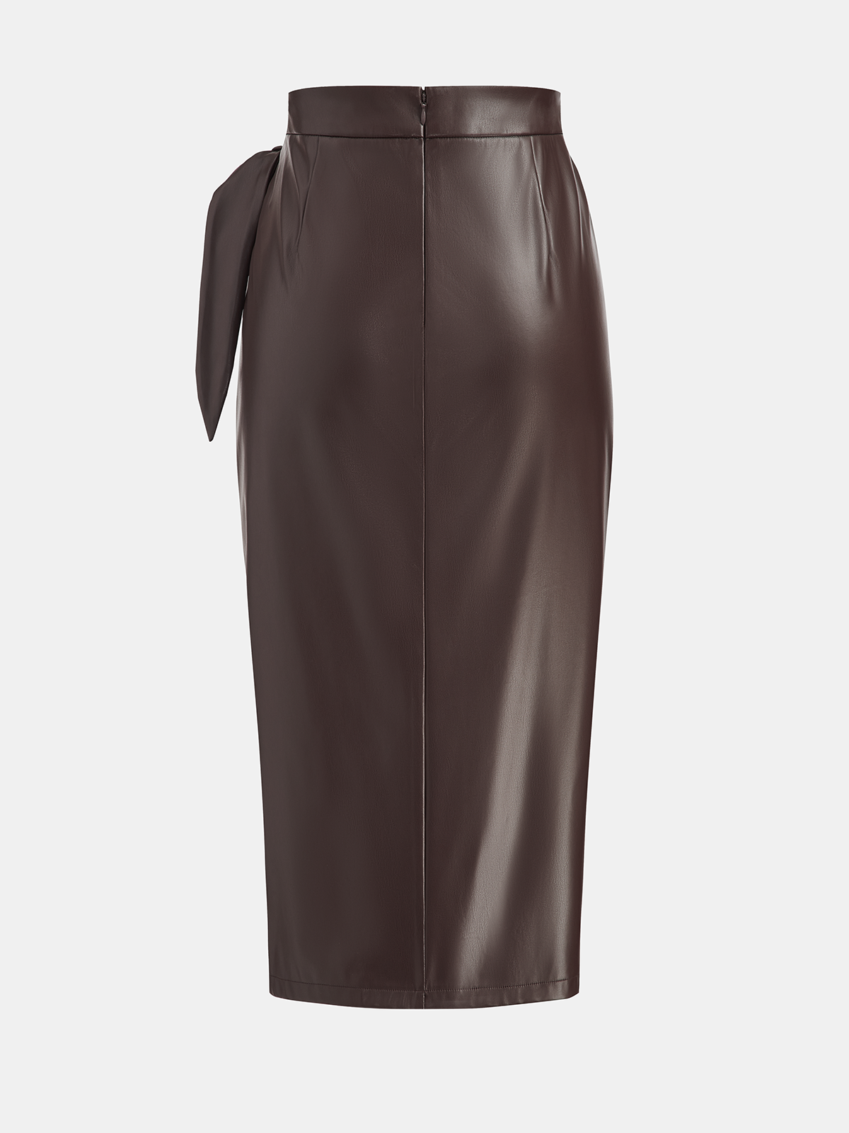 Tie-Wrap Faux Leather Skirt with Side Slit