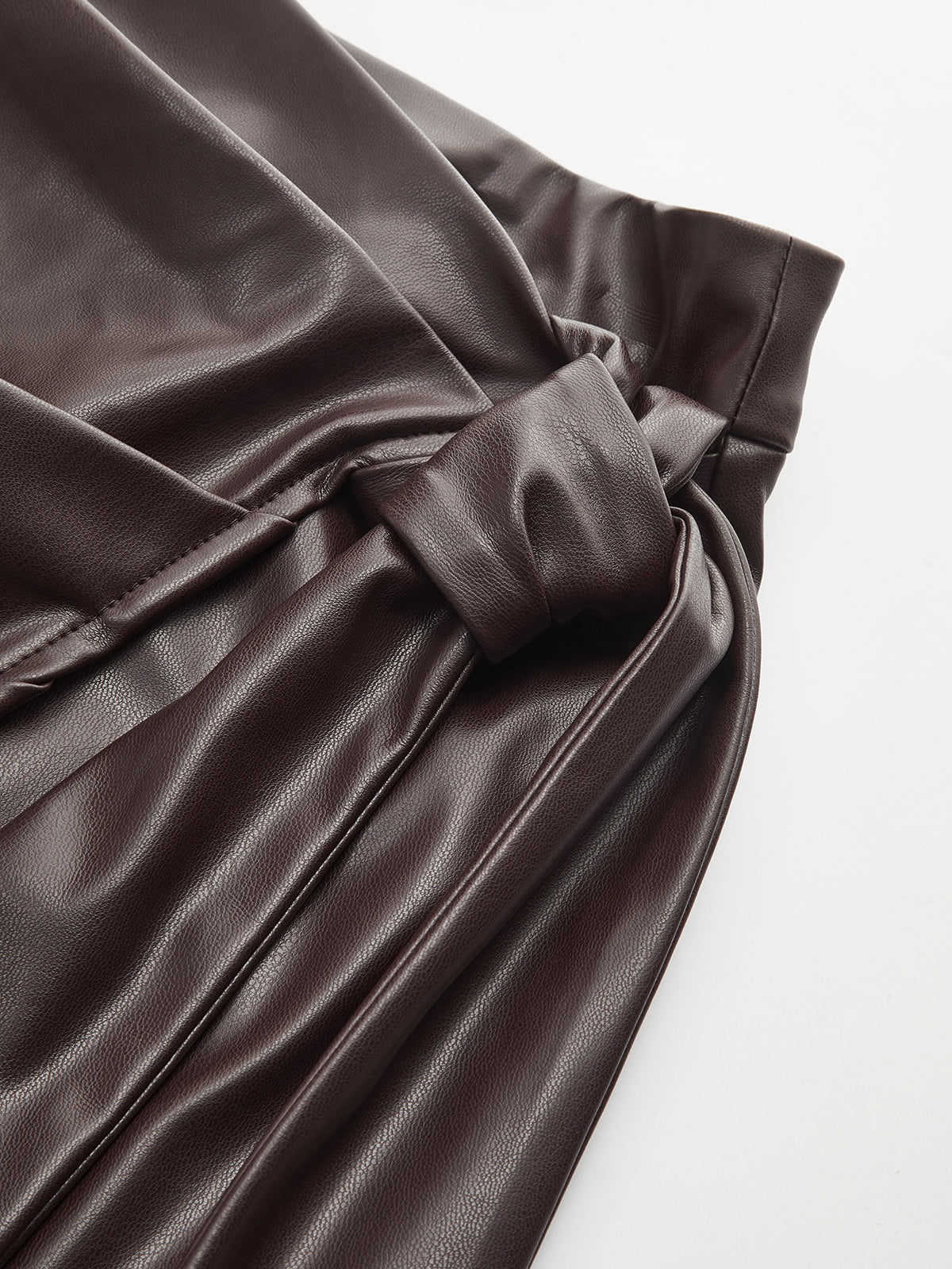 Tie-Wrap Faux Leather Skirt with Side Slit