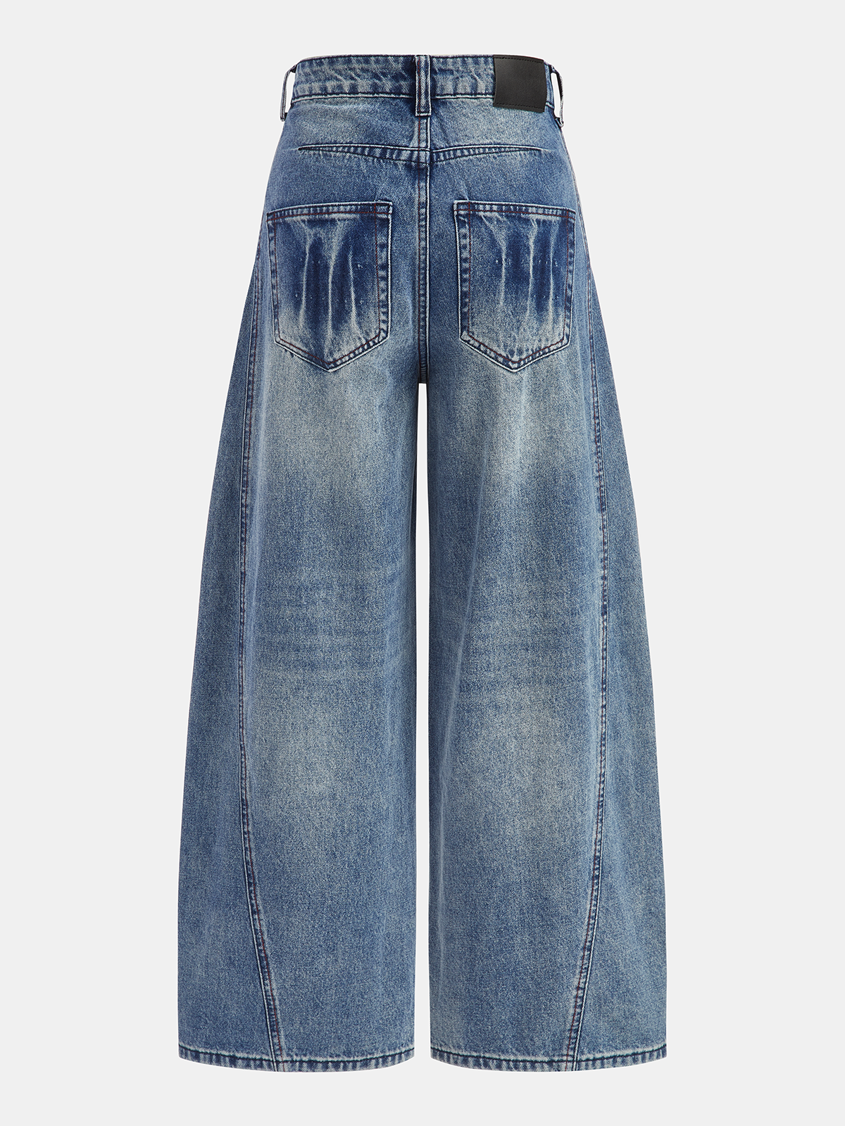 Jeans aus Denim mit geschwungenen Nähten und weitem Bein