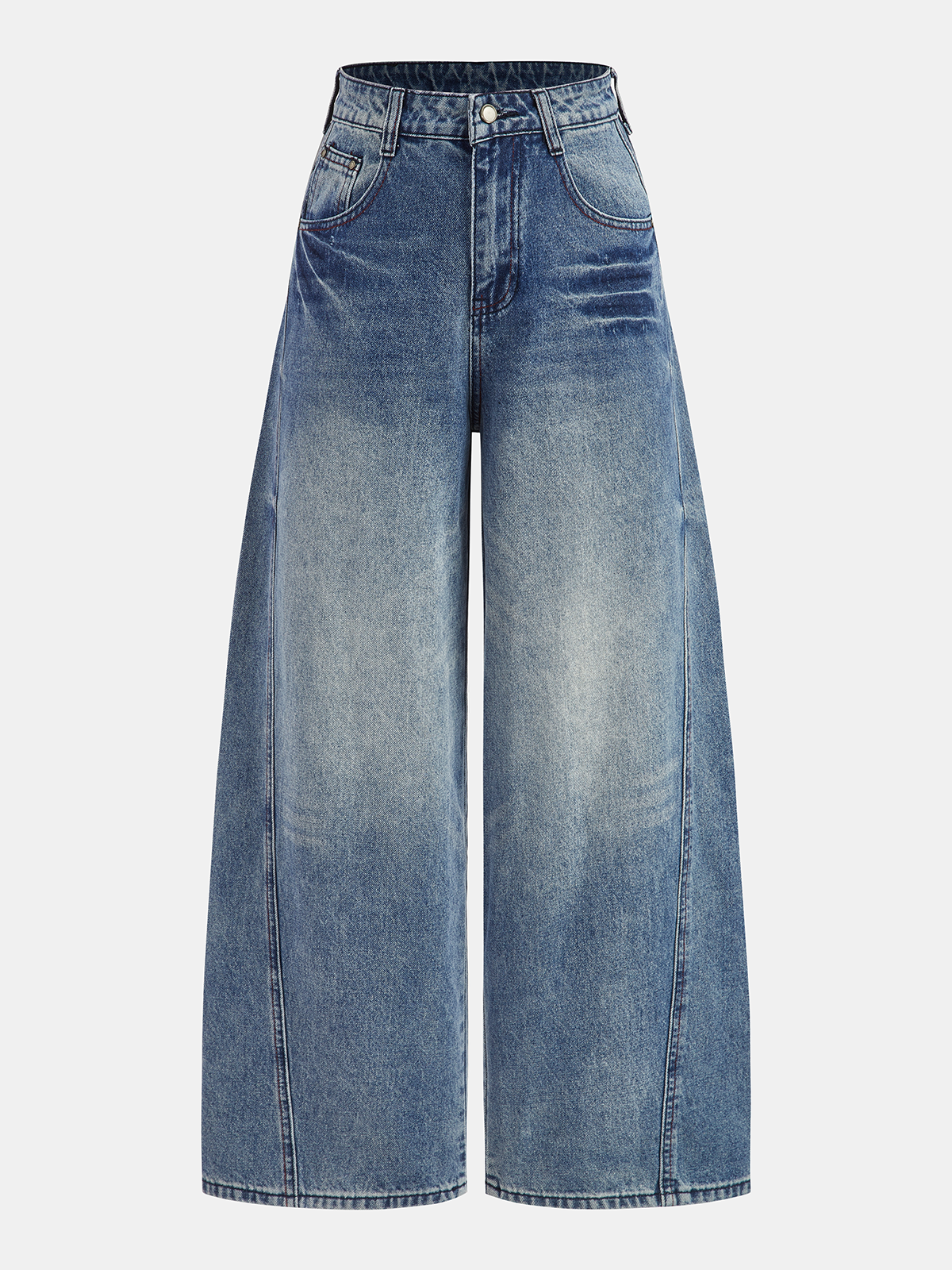 Curved-Seam Wide-Leg Denim Jeans
