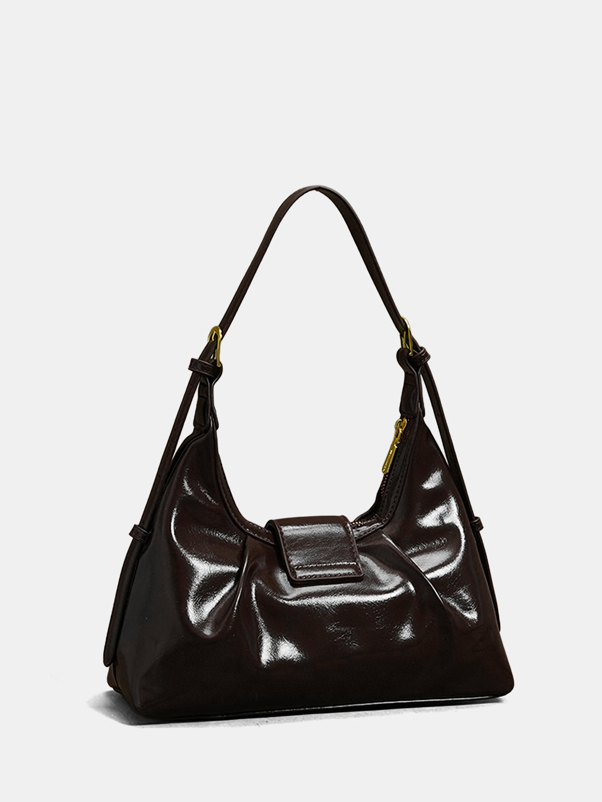 Sac hobo en cuir verni avec détails dorés