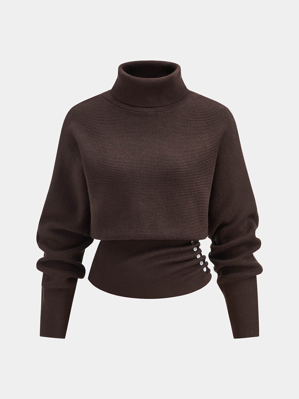 Rollkragenpullover aus Strick mit seitlichen Falten und geraffter Taille