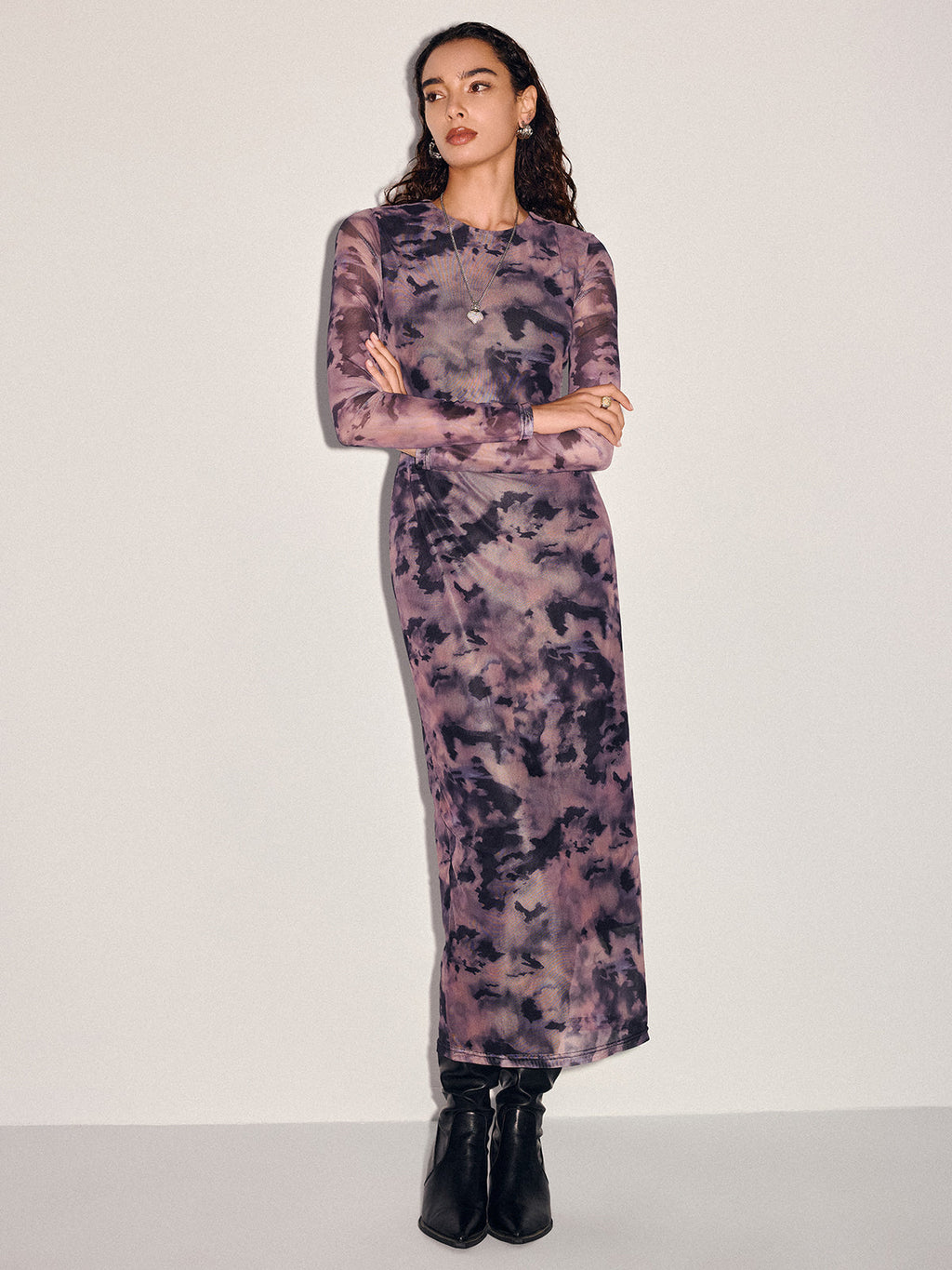 Batik-Maxikleid aus transparentem Stoff
