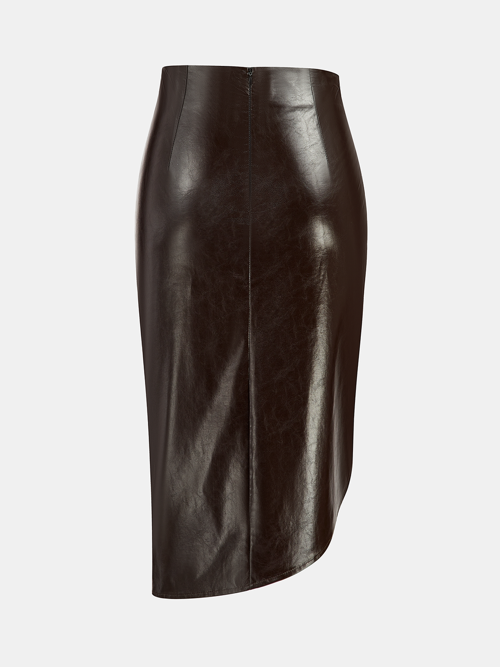 Jupe midi asymétrique fendue en similicuir plissé
