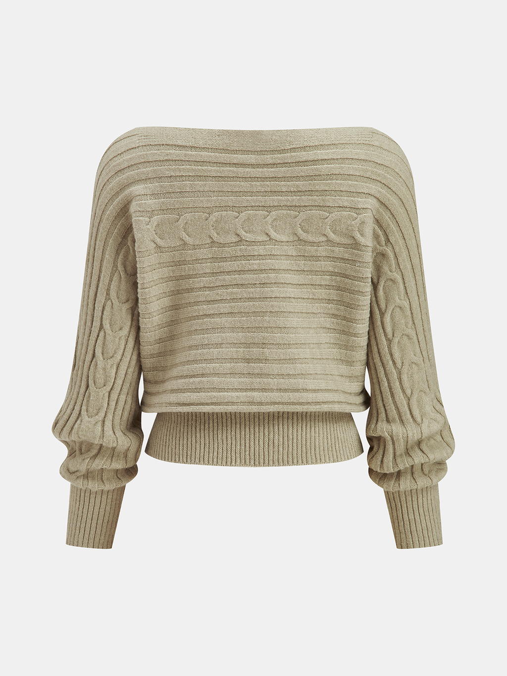 Off-Shoulder Zopfstrick-Cropped-Pullover