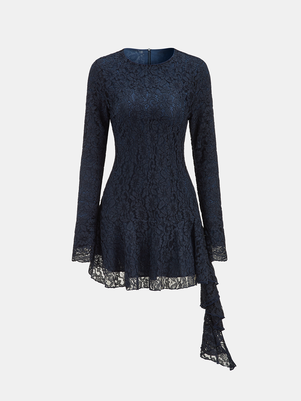 Robe asymétrique à volants en dentelle à manches longues