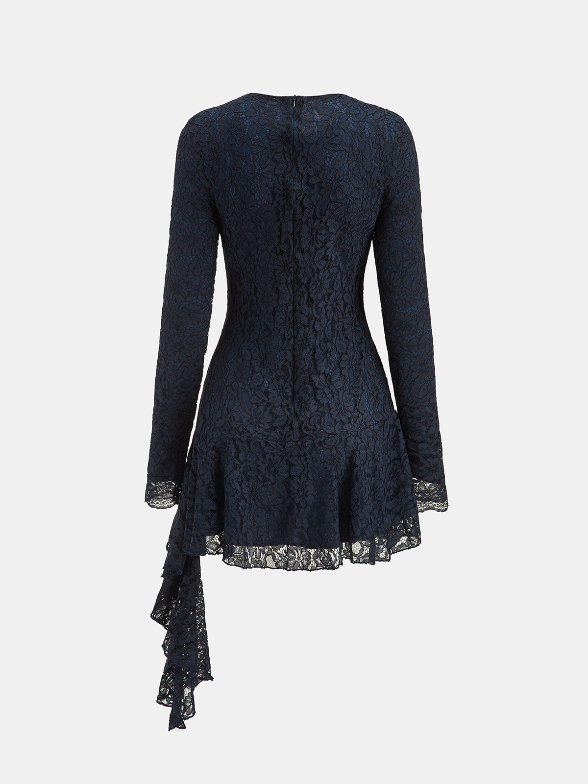 Robe asymétrique à volants en dentelle à manches longues