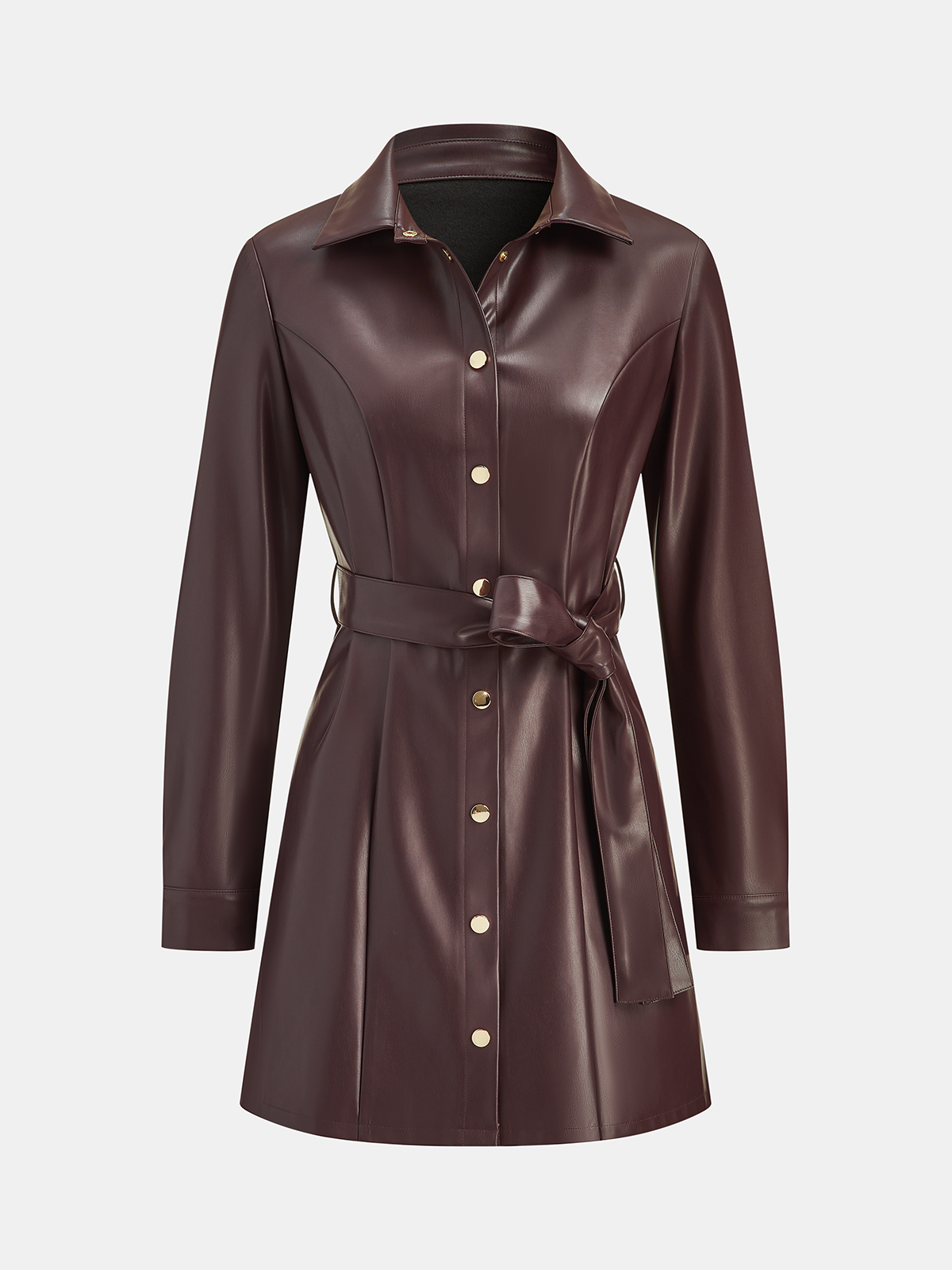 Hemdblusenkleid aus Kunstleder mit Gürtel