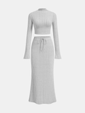 Ensemble Haut Tricot Rayé Côtelé et Jupe
