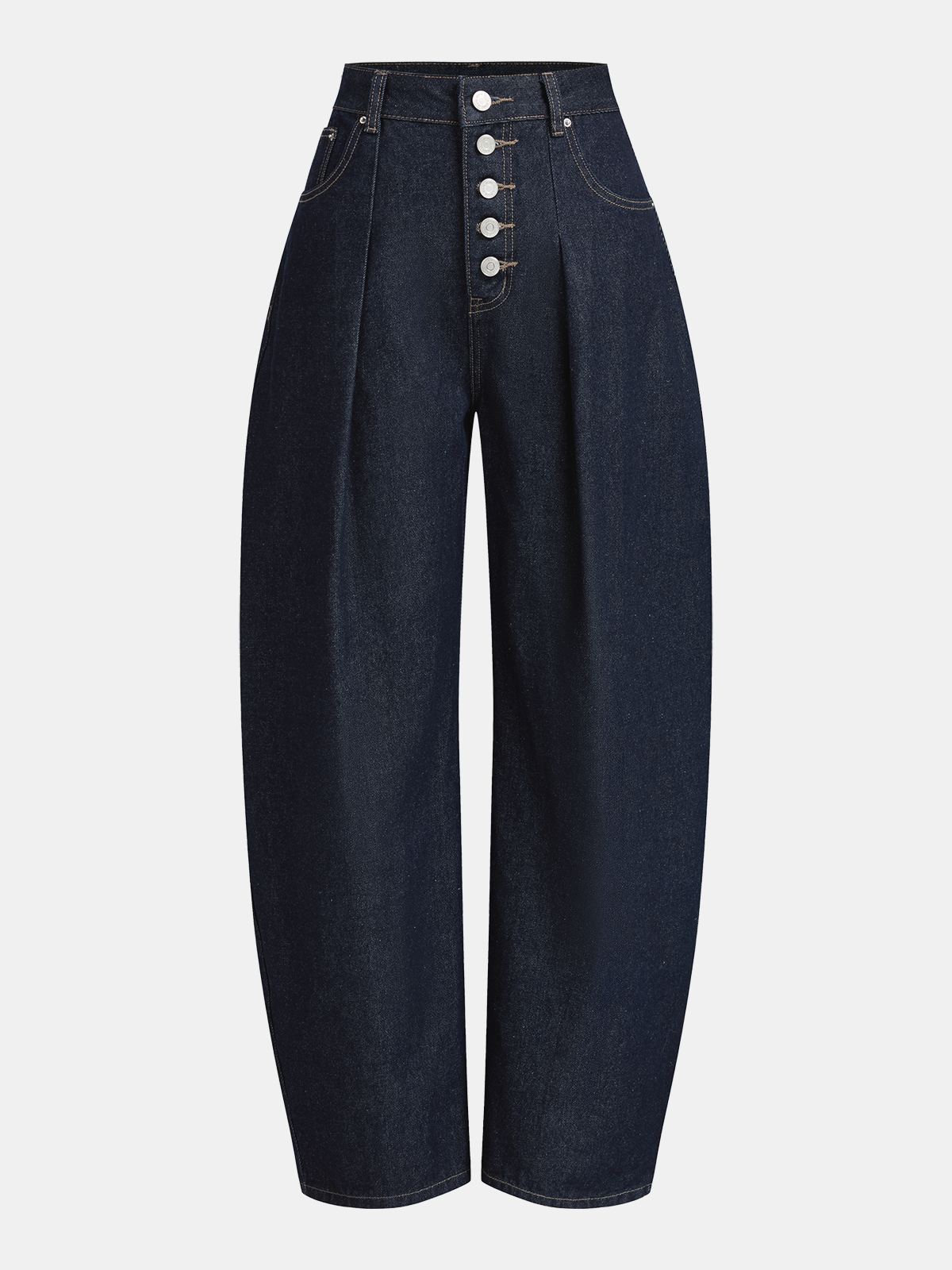 Jeans à jambes incurvées, taille mi-haute, boutonnés sur le devant