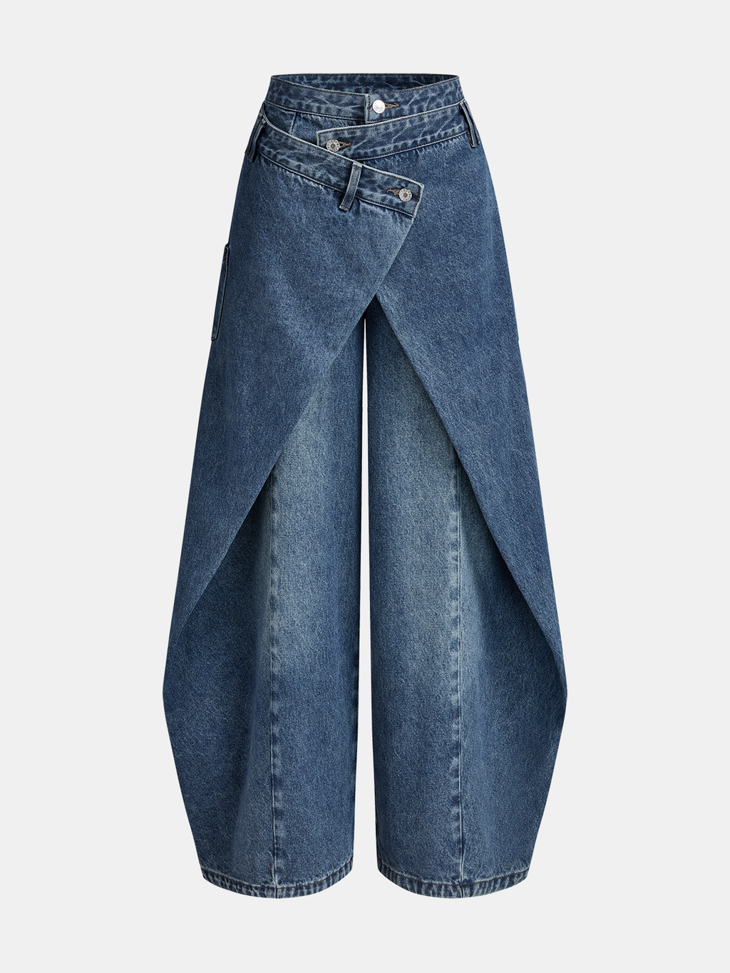 Jeans mit überkreuztem Bund und weitem Bein