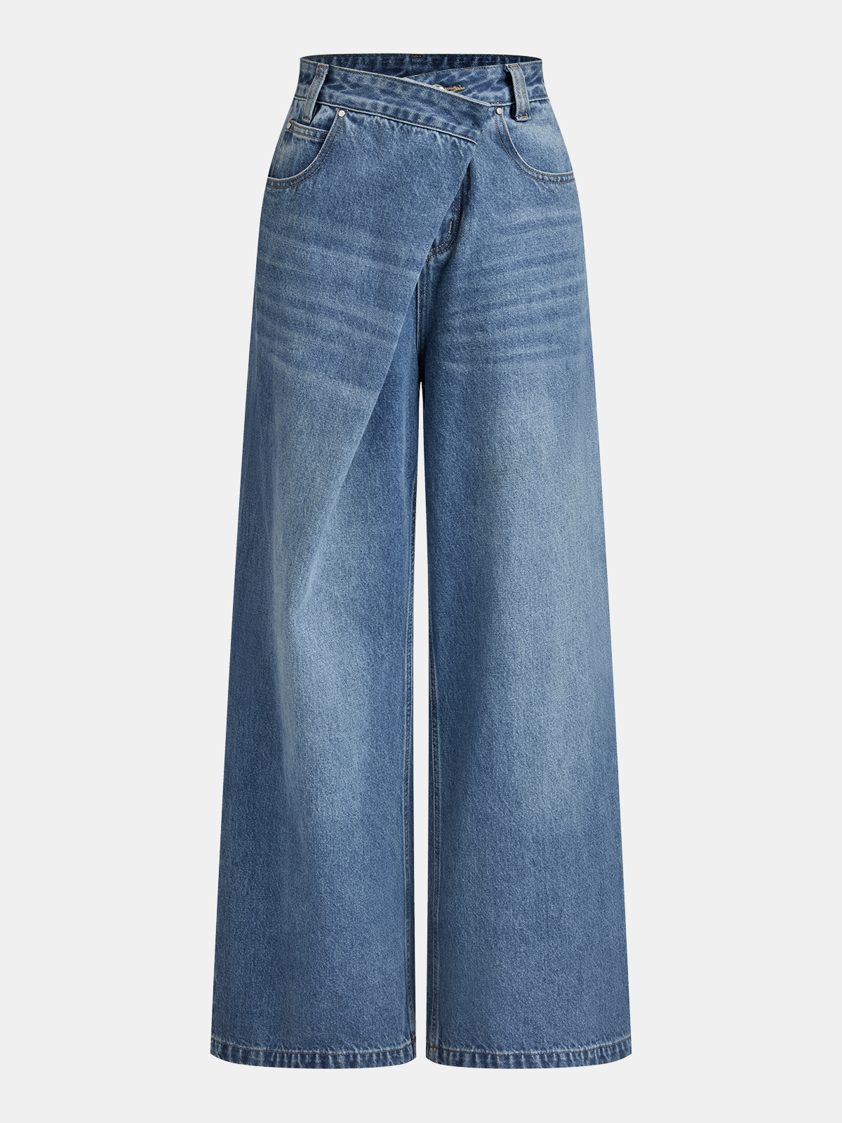 Asymmetrische Jeans mit weitem Bein und mittlerer Bundhöhe
