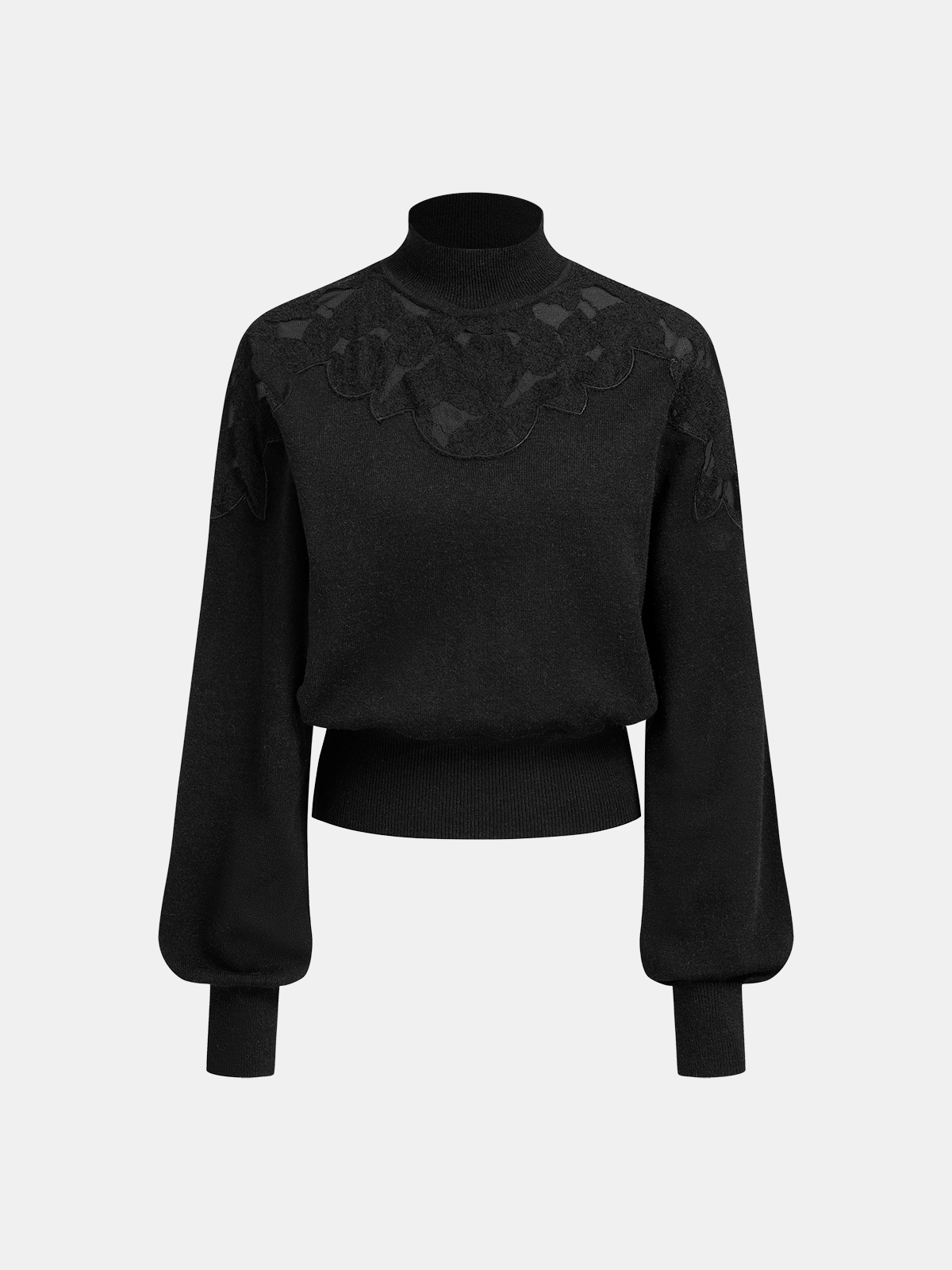 Rollkragenpullover mit Spitzeneinsatz