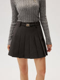 High-Waist Belted Pleated Mini Skirt
