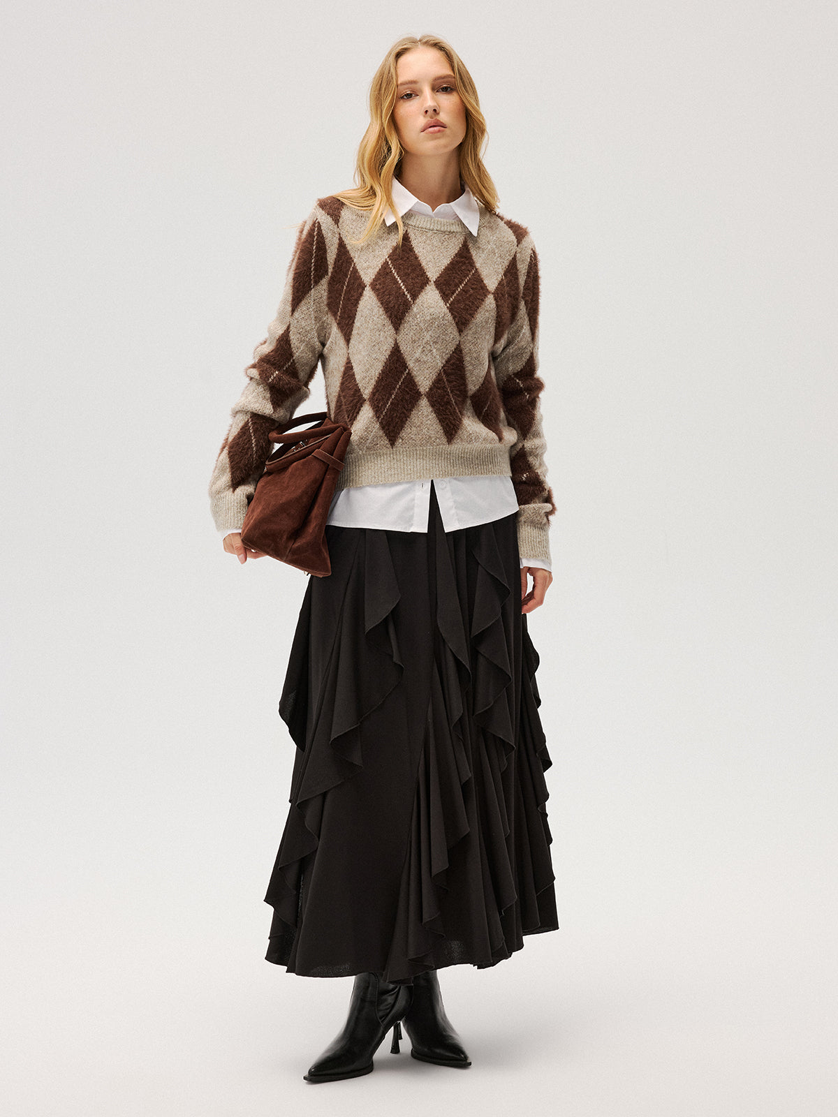 Pullover mit Argyle-Muster aus flauschiger Wollmischung