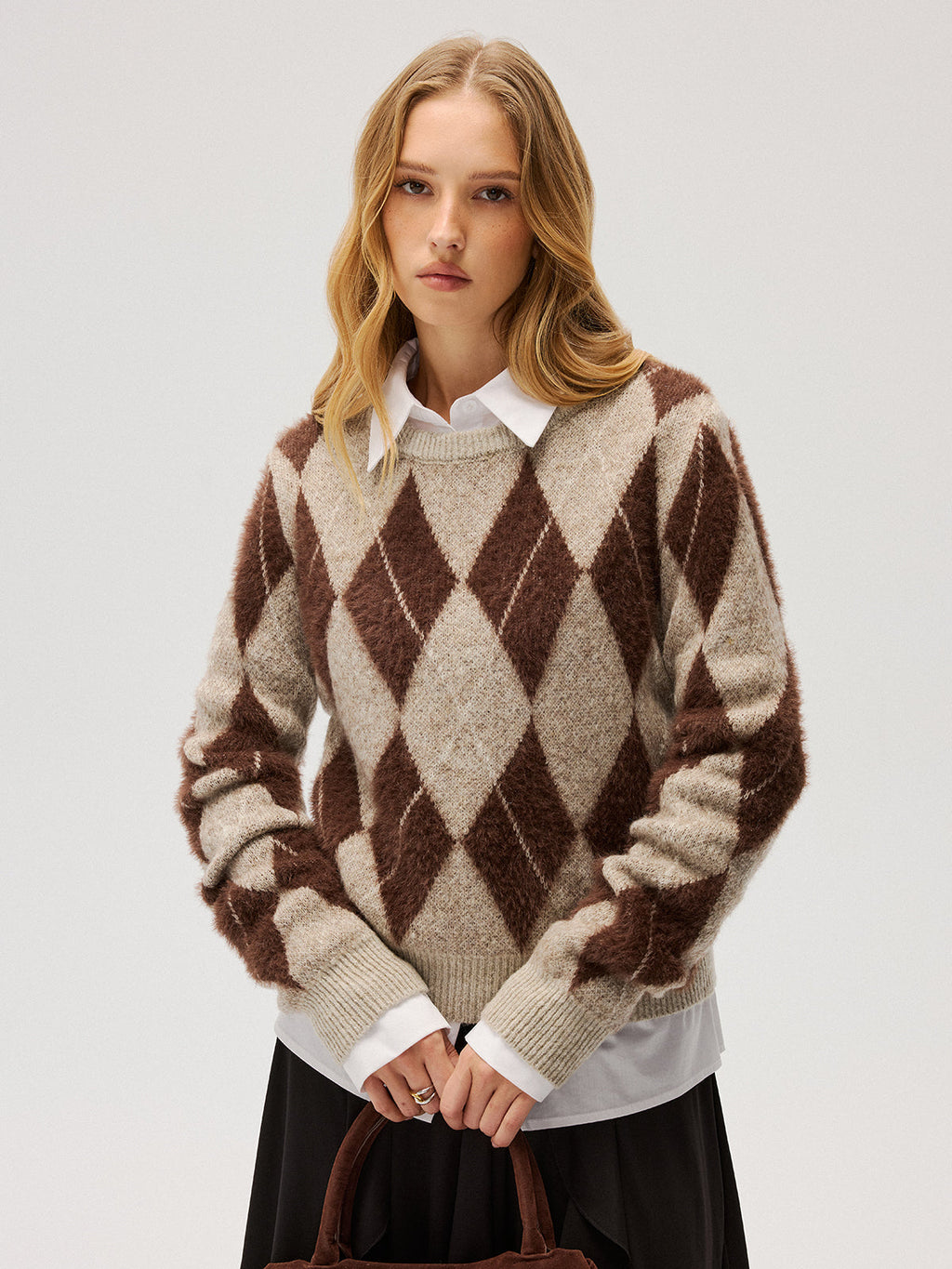 Pullover mit Argyle-Muster aus flauschiger Wollmischung