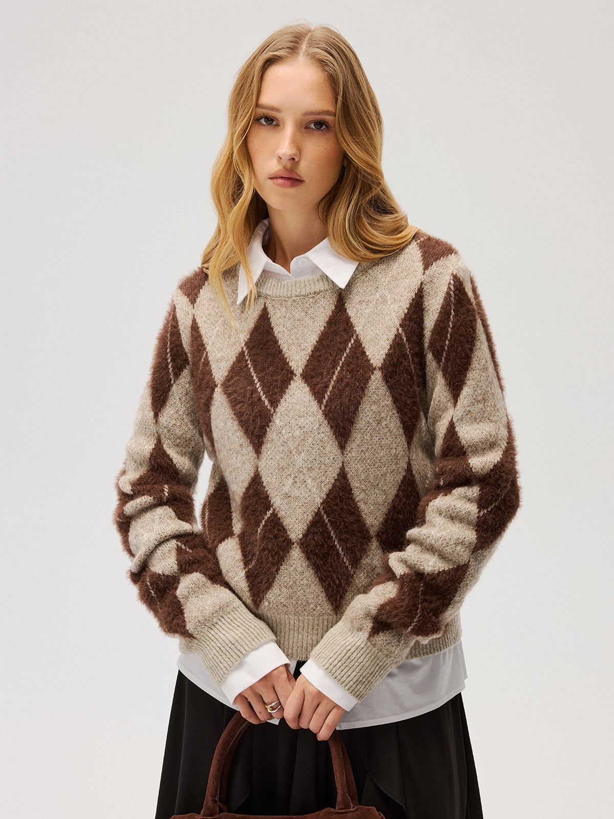 Pullover mit Argyle-Muster aus flauschiger Wollmischung