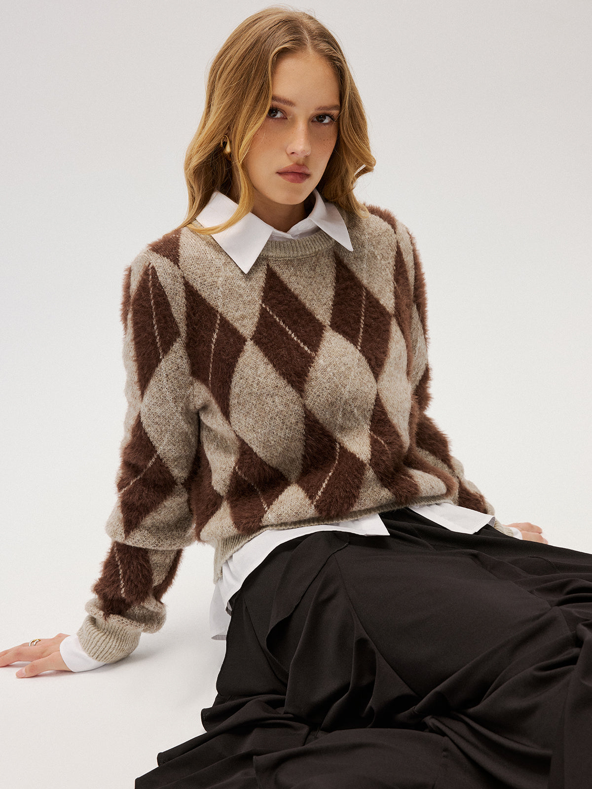Pullover mit Argyle-Muster aus flauschiger Wollmischung
